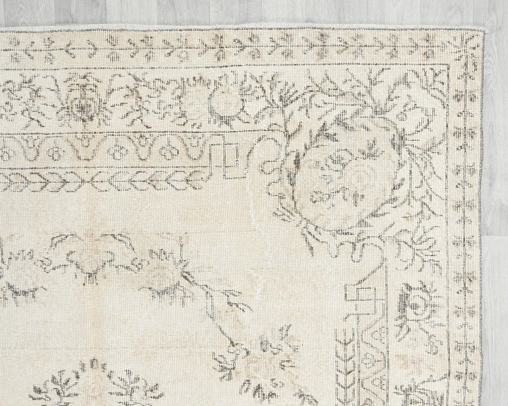 Beige Turkish Oushak Rug 6' 4" x 10' 2" Hand-Knotted pattern