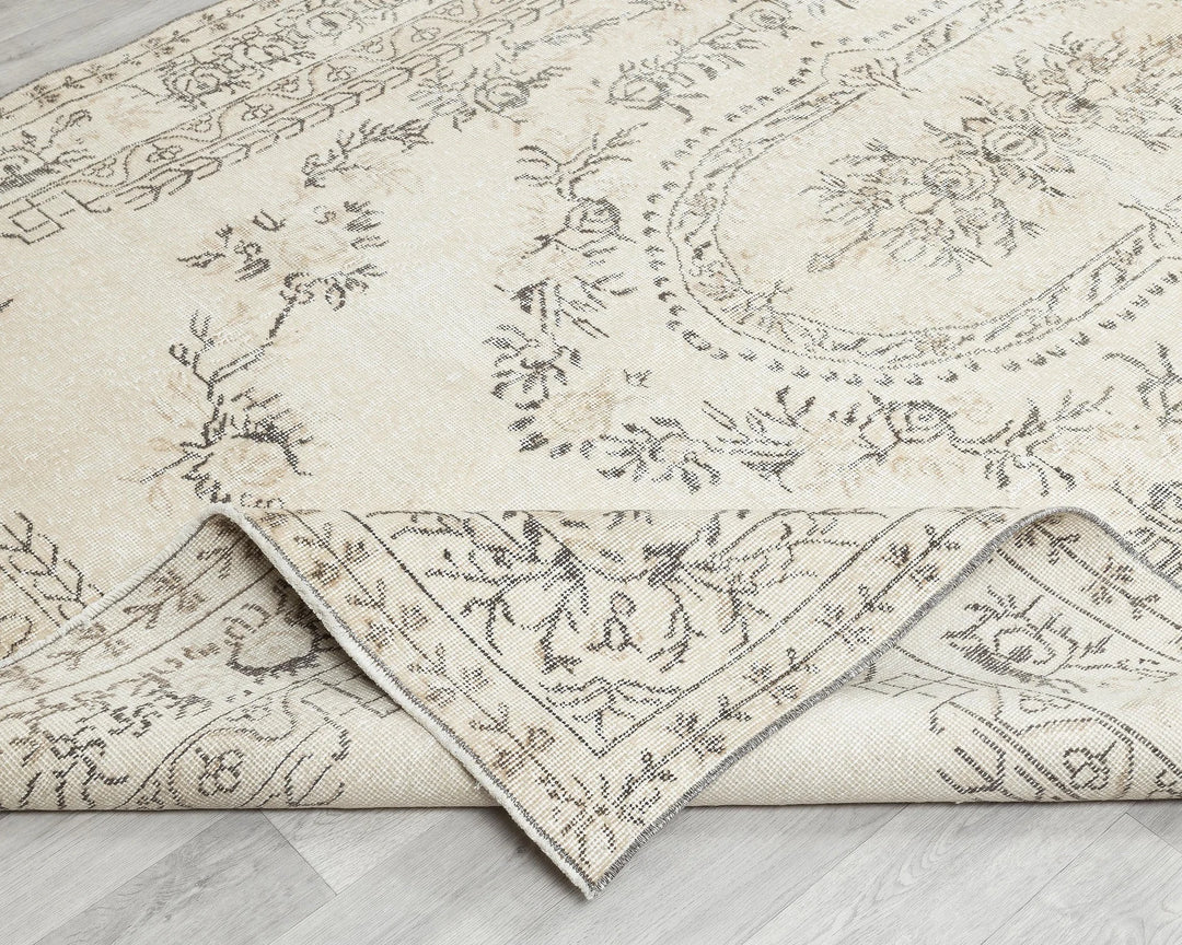 Beige Turkish Oushak Rug 6' 4" x 10' 2" Hand-Knotted field