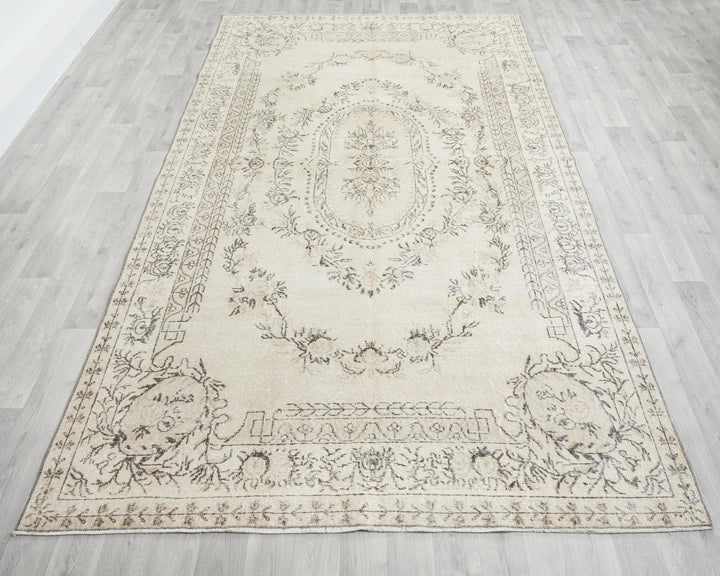 Beige Turkish Oushak Rug 6' 4" x 10' 2" Hand-Knotted reverse