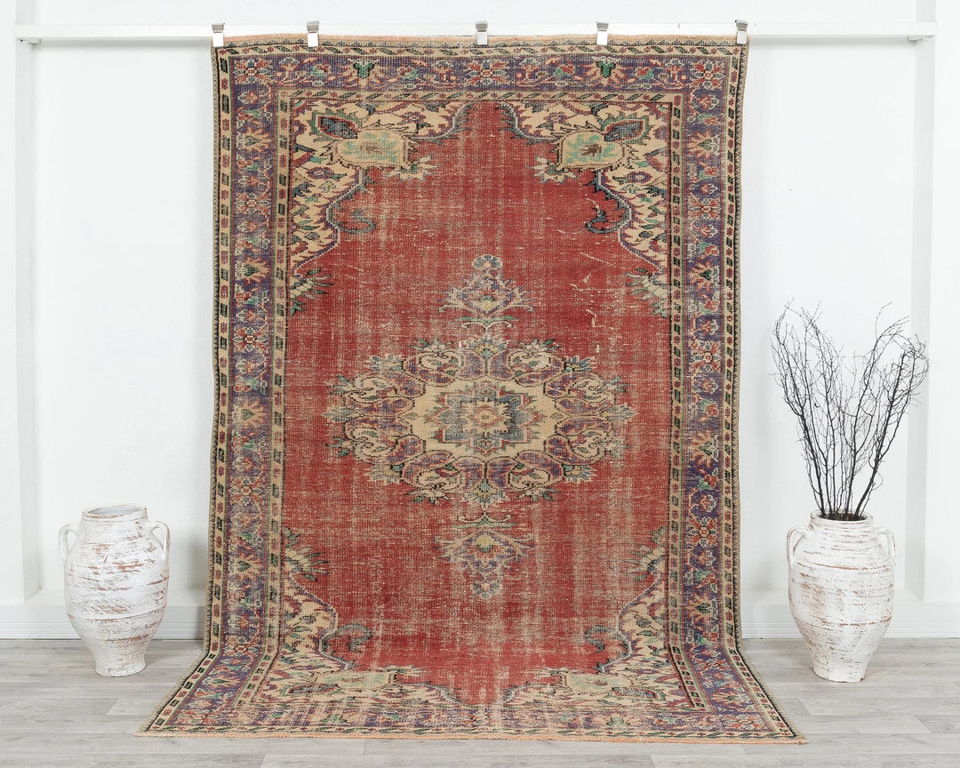 Red Turkish Oushak Rug 5'10" x 9' Hand-Knotted | No. VR99957