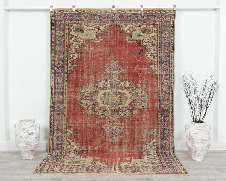 Red Turkish Oushak Rug 5'10" x 9' Hand-Knotted | No. VR99957