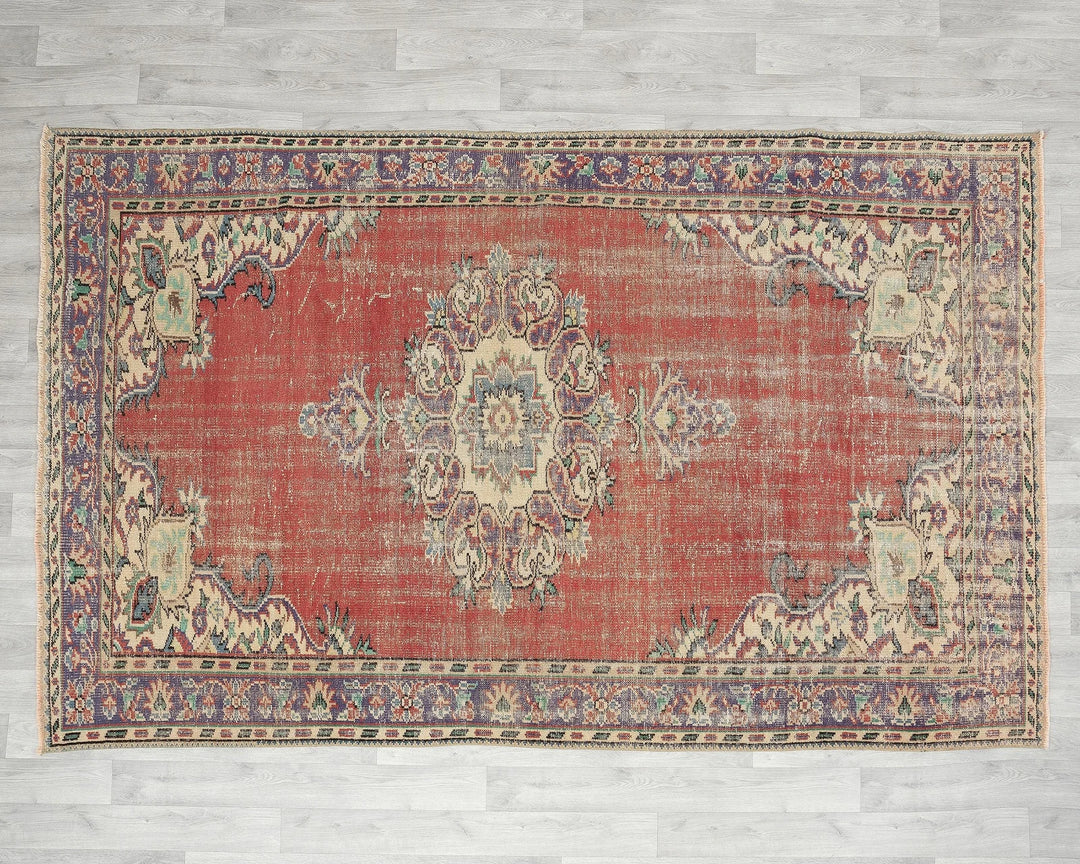 Red Turkish Oushak Rug 5'10" x 9' Hand-Knotted | No. VR99957