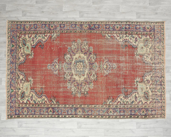 Red Turkish Oushak Rug 5'10" x 9' Hand-Knotted | No. VR99957