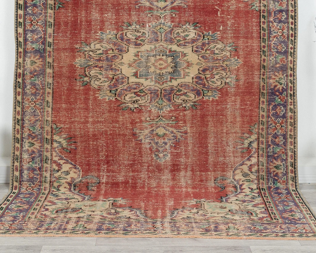 Red Turkish Oushak Rug 5'10" x 9' Hand-Knotted | No. VR99957
