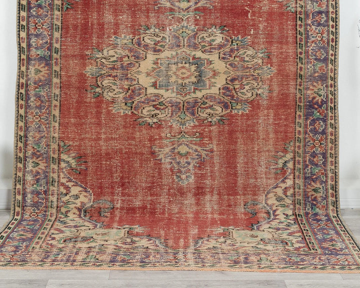 Red Turkish Oushak Rug 5'10" x 9' Hand-Knotted | No. VR99957