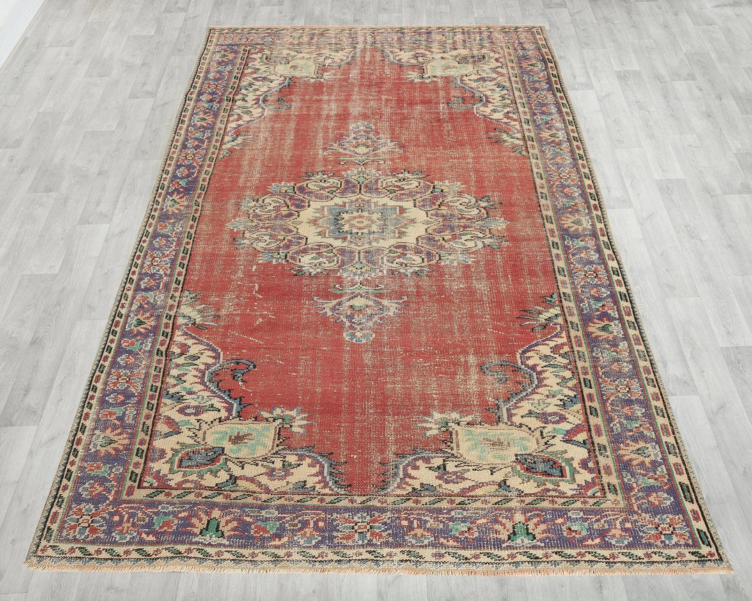 Red Turkish Oushak Rug 5'10" x 9' Hand-Knotted | No. VR99957