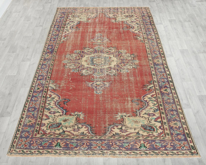 Red Turkish Oushak Rug 5'10" x 9' Hand-Knotted | No. VR99957