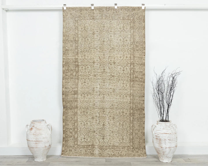 Beige Turkish Oushak Rug 0'4" x 6'9" Hand-Knotted | No. VR99982