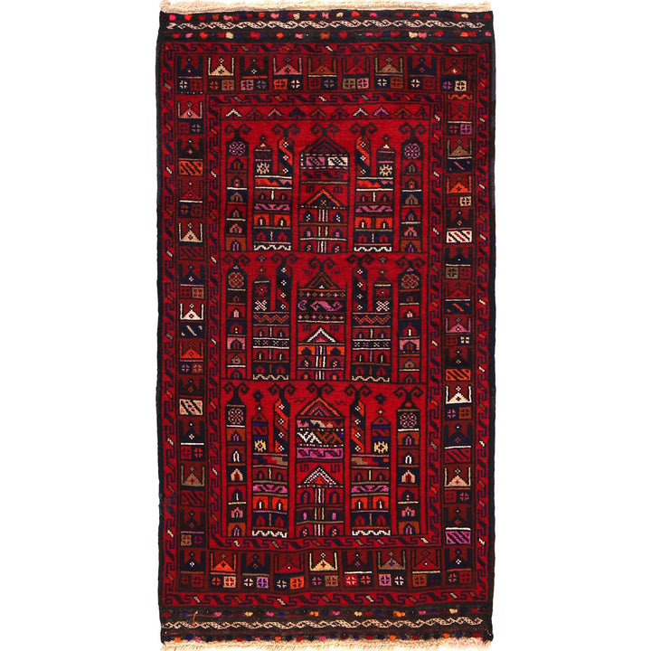 Red Afghan Prayer Rug 2' 6" x 4' 8" Hand-Knotted