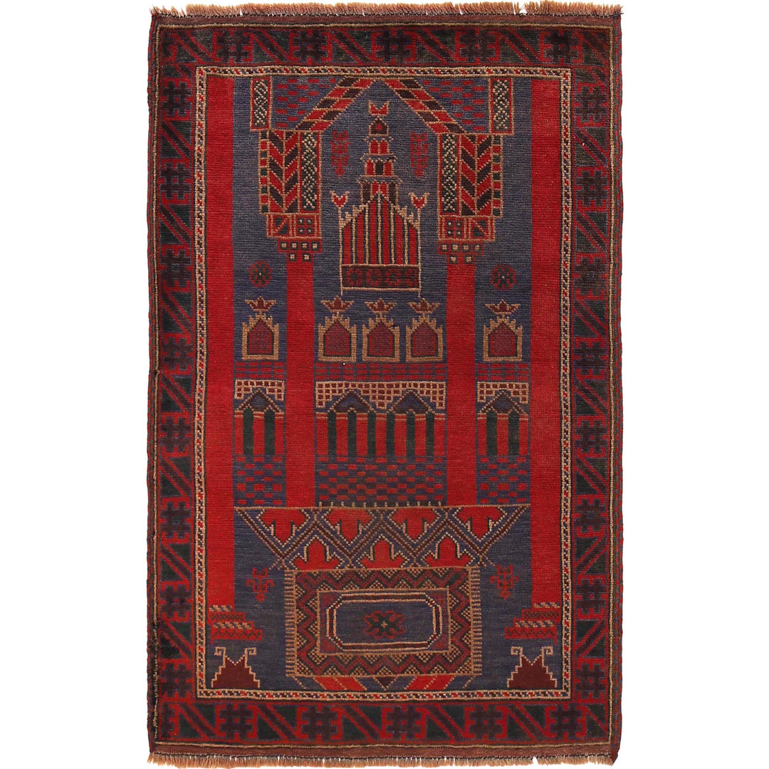 Blue Afghan Prayer Rug 3' 0" x 4' 9" Hand-Knotted