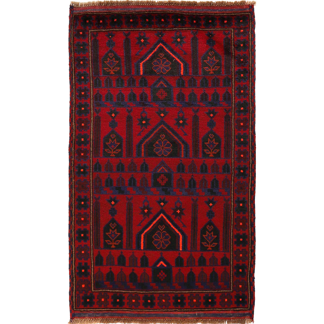 Afghan Prayer Rug 2' 11" x 4' 9" Hand-Knotted