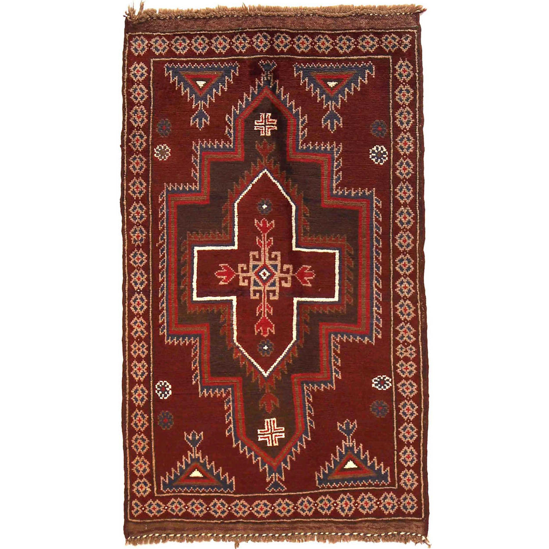 Red Afghan Baluchi Rug 2' 10" x 4' 6" Hand-Knotted