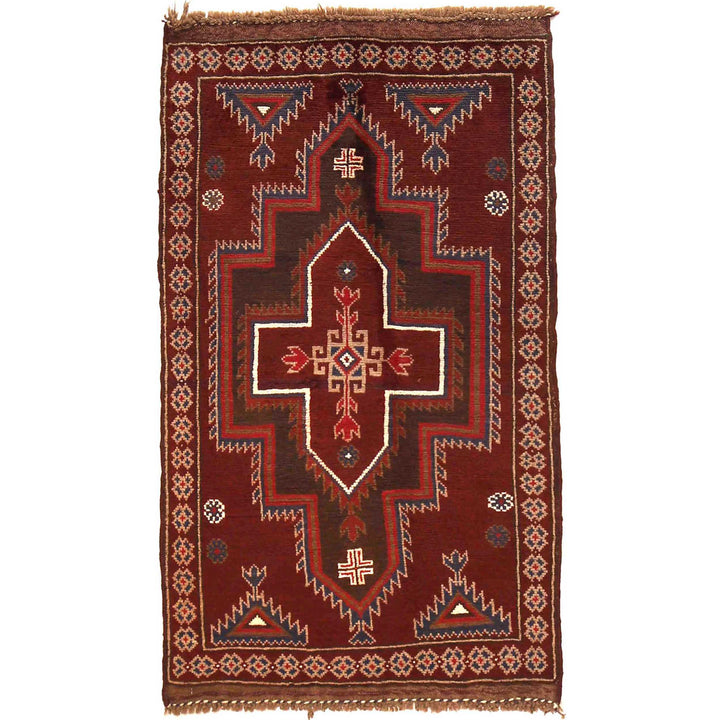Red Afghan Baluchi Rug 2' 10" x 4' 6" Hand-Knotted