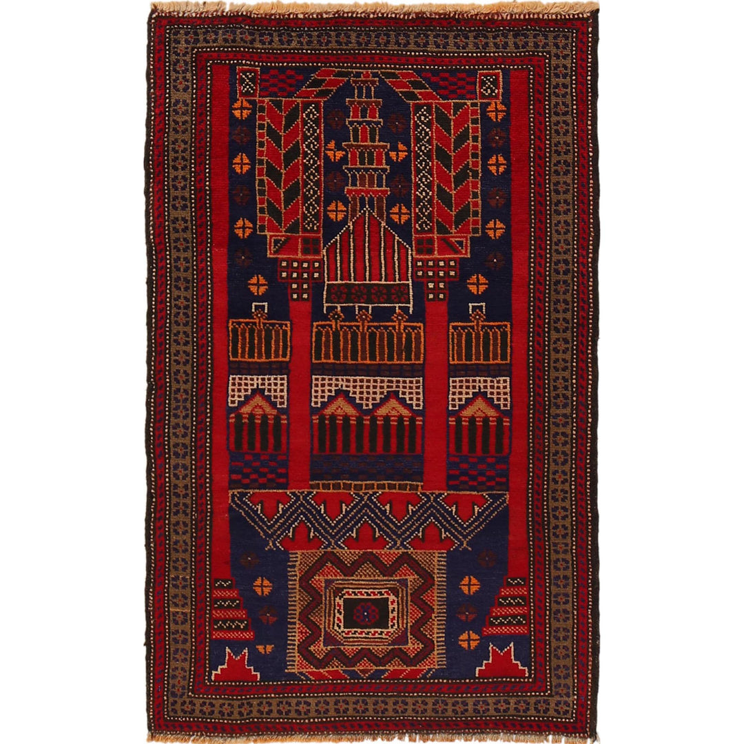 Blue Afghan Prayer Rug 2' 8" x 4' 5" Hand-Knotted