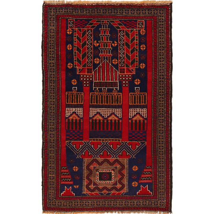 Blue Afghan Prayer Rug 2' 8" x 4' 5" Hand-Knotted