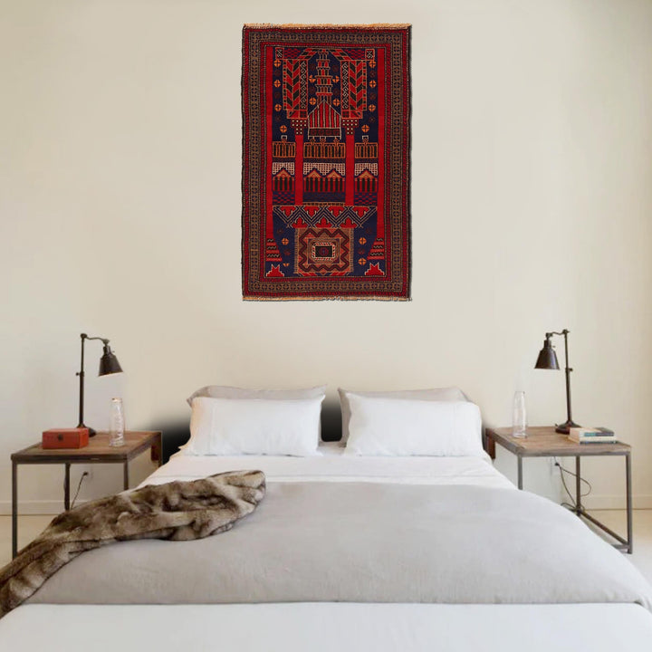 Blue Afghan Prayer Rug 2' 8" x 4' 5" Hand-Knotted texture