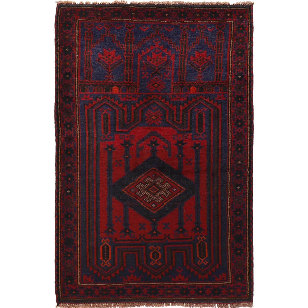 Afghan Prayer Rug 3' 2" x 4' 10" Hand-Knotted