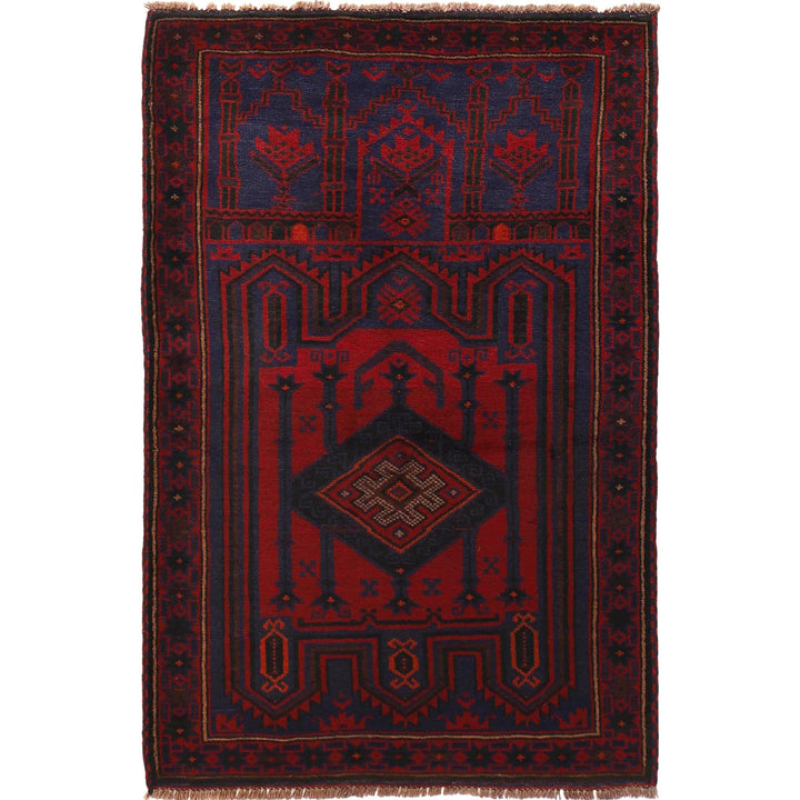Afghan Prayer Rug 3' 2" x 4' 10" Hand-Knotted