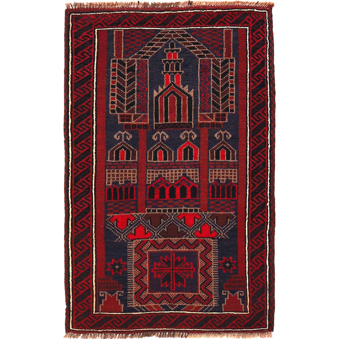 Afghan Prayer Rug 2' 9" x 4' 6" Hand-Knotted