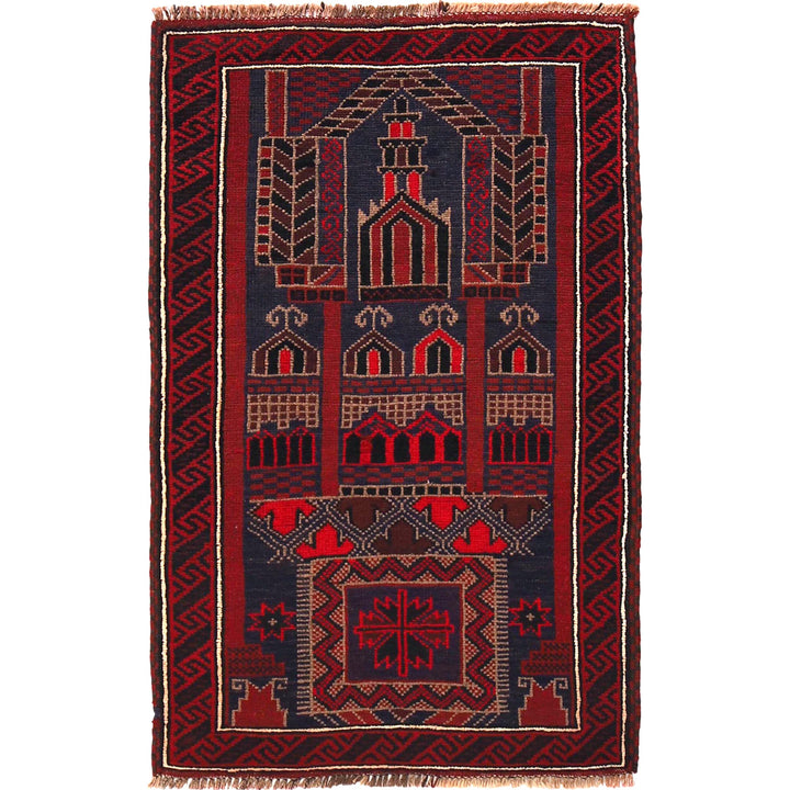 Afghan Prayer Rug 2' 9" x 4' 6" Hand-Knotted