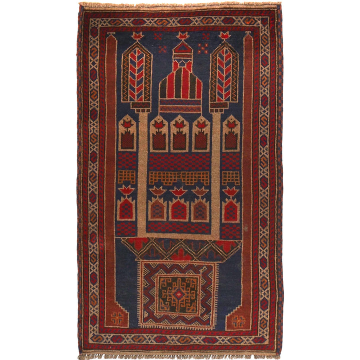 Afghan Prayer Rug 2' 11" x 5' 2" Hand-Knotted