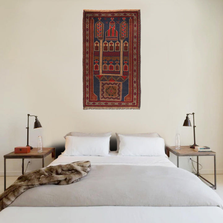 Afghan Prayer Rug 2' 11" x 5' 2" Hand-Knotted texture