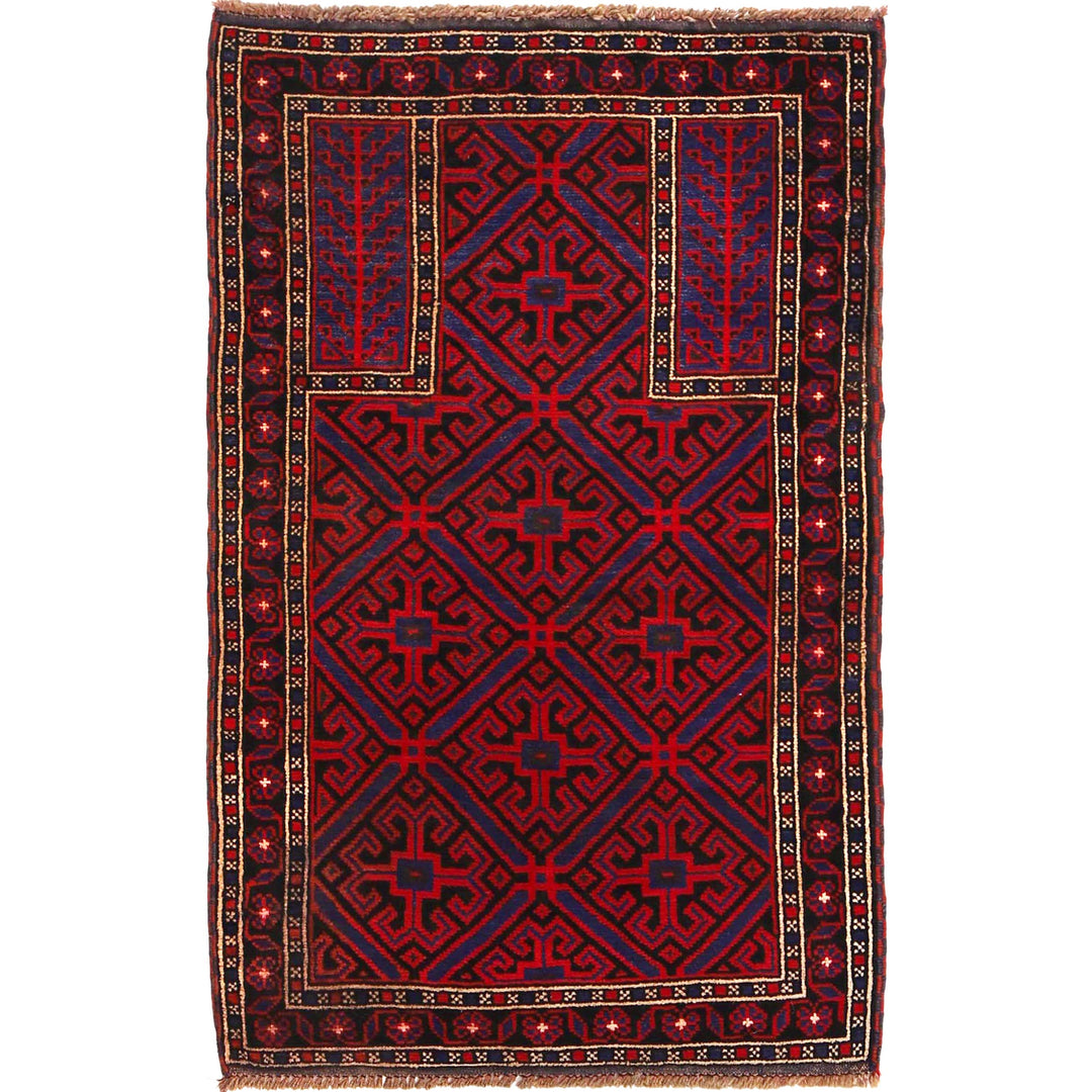 Afghan Prayer Rug 2' 11" x 4' 6" Hand-Knotted