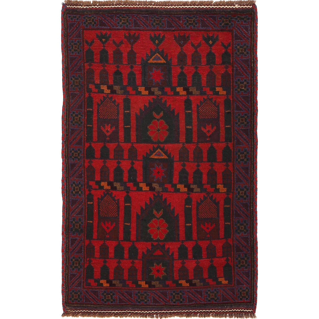 Red Afghan Prayer Rug 2' 9" x 4' 7" Hand-Knotted