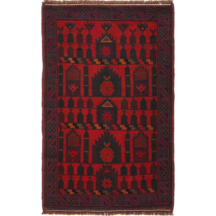 Red Afghan Prayer Rug 2' 9" x 4' 7" Hand-Knotted