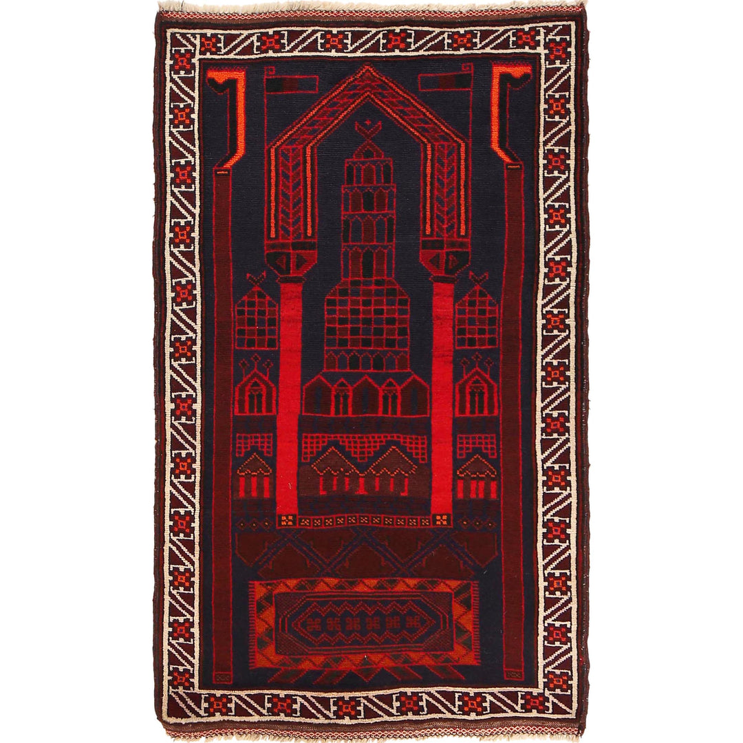 Afghan Prayer Rug 2' 9" x 5' 0" Hand-Knotted
