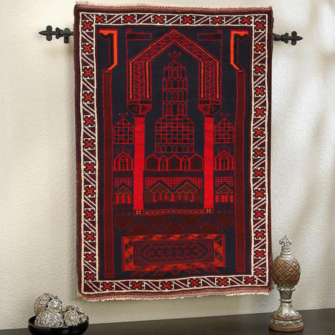 Afghan Prayer Rug 2' 9" x 5' 0" Hand-Knotted texture