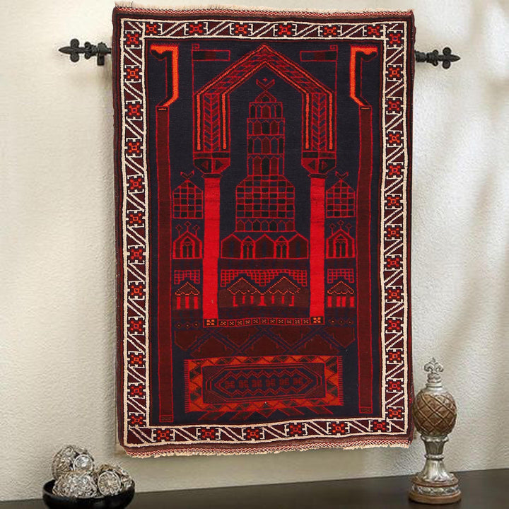 Afghan Prayer Rug 2' 9" x 5' 0" Hand-Knotted texture
