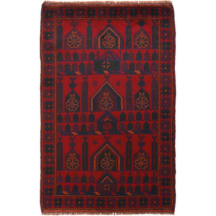 Red Afghan Prayer Rug 3' 0" x 4' 11" Hand-Knotted