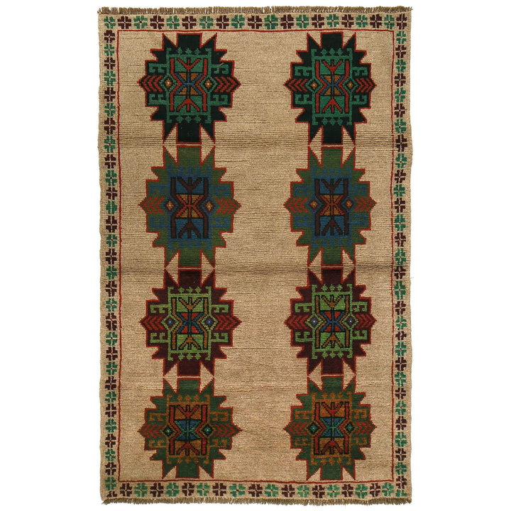 Tan Afghan Baluchi Rug 4' 0" x 6' 6" Hand-Knotted