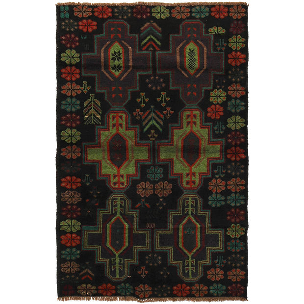 Black Color Baluchi Rug 4' 2" x 6' 5" - No. AL21115