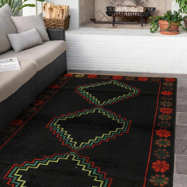 Black Color Baluchi Rug 4' 0" x 6' 9" - No. AL36374