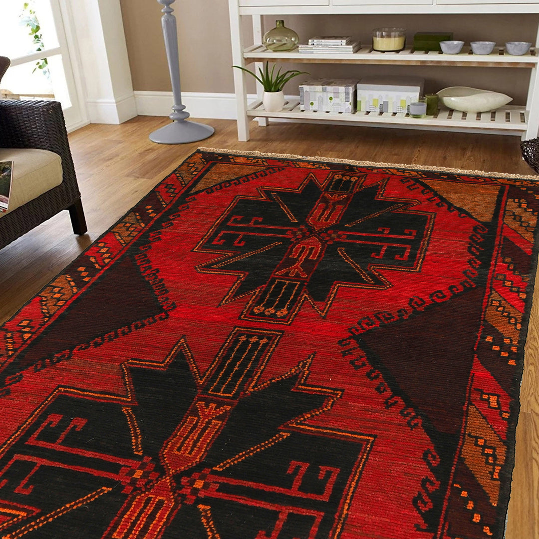 Afghan Baluchi Rug 3' 8" x 6' 8" Hand-Knotted texture