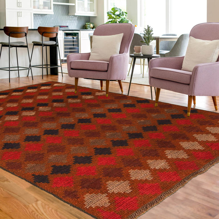 Brown Afghan Baluchi Rug 3' 10" x 5' 11" Hand-Knotted texture