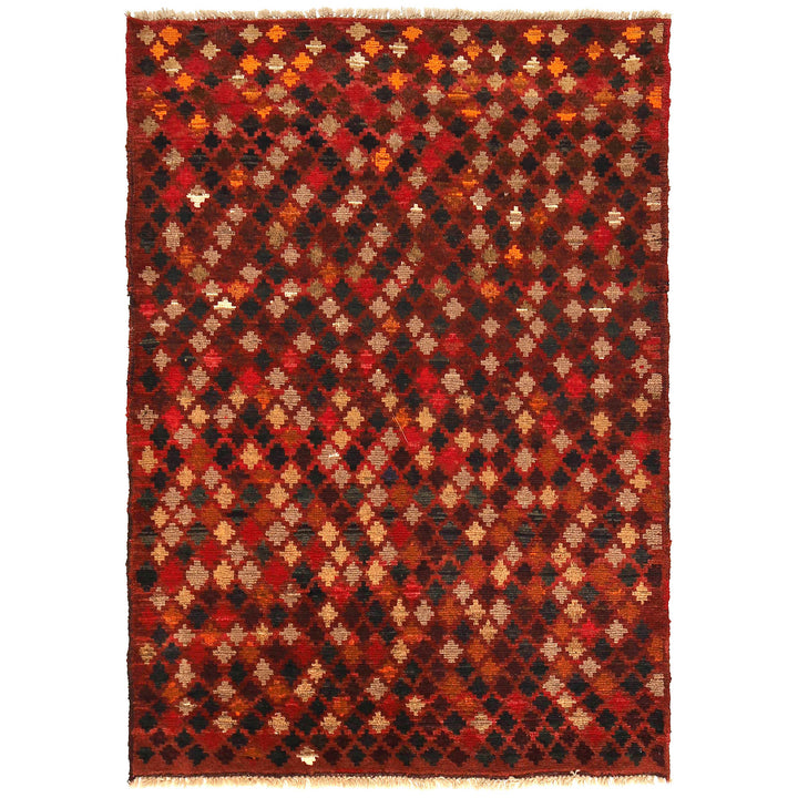 Red Afghan Baluchi Rug 3' 11" x 5' 5" Hand-Knotted