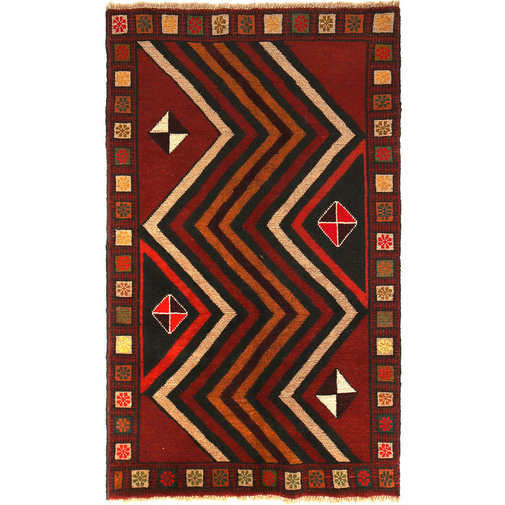 Red Afghan Baluchi Rug 3' 3" x 6' 4" Hand-Knotted