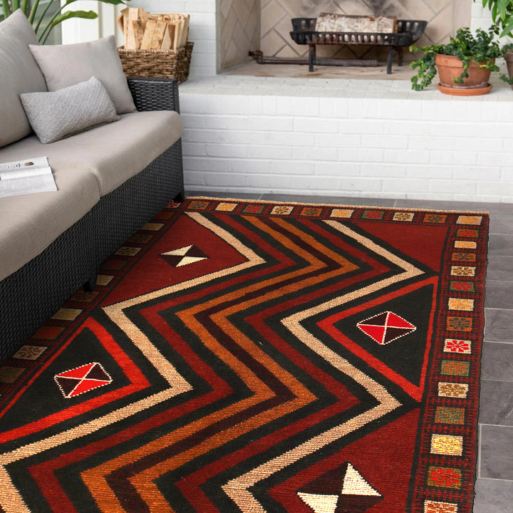 Red Afghan Baluchi Rug 3' 3" x 6' 4" Hand-Knotted texture