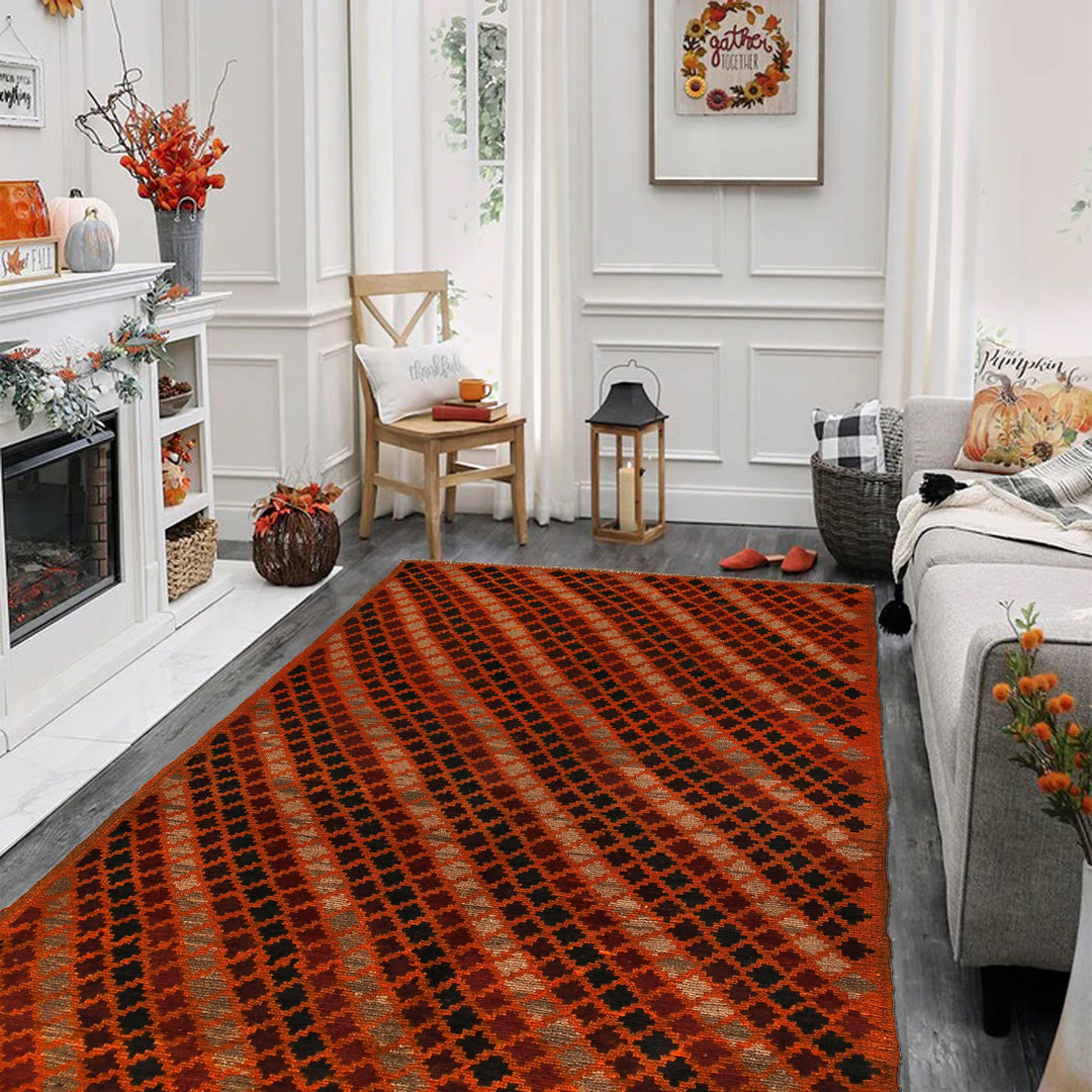 Orange Afghan Baluchi Rug 3' 10" x 6' 6" Hand-Knotted texture