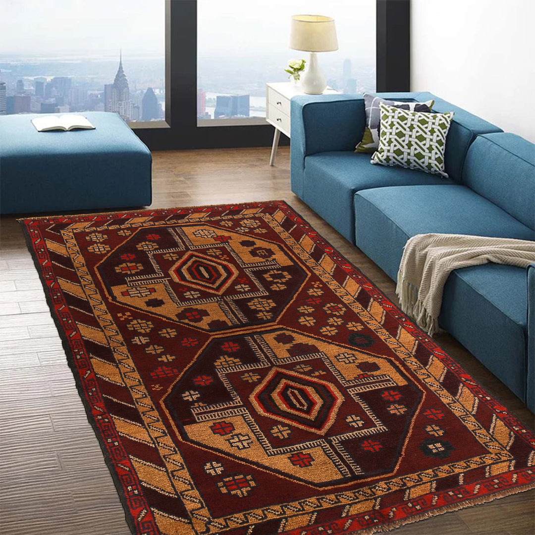 Afghan Baluchi Rug 3' 10" x 6' 4" Hand-Knotted texture