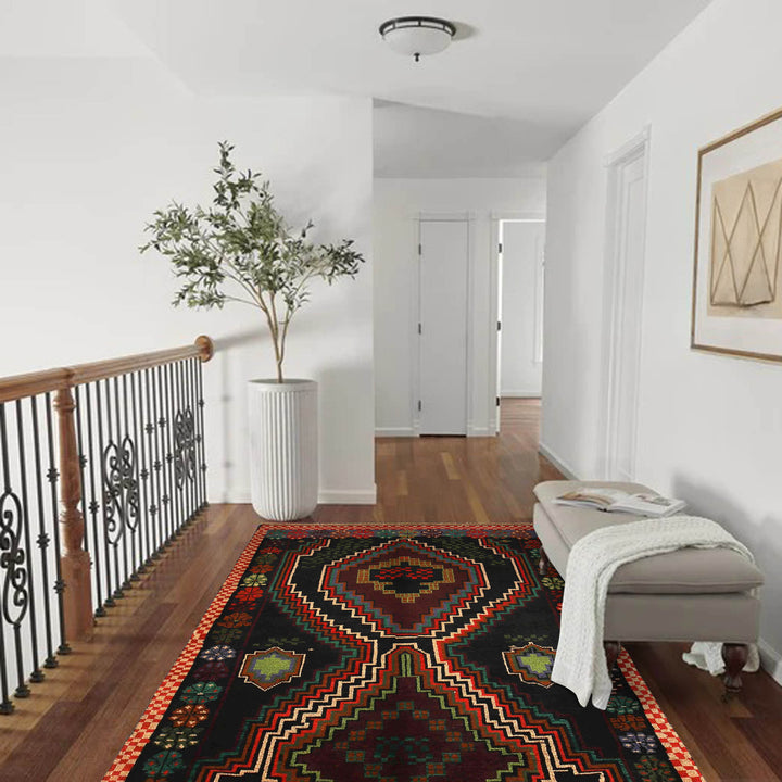 Black Afghan Baluchi Rug 4' 1" x 5' 11" Hand-Knotted texture