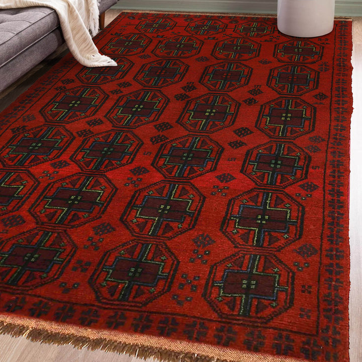 Red Afghan Baluchi Rug 3' 10" x 6' 4" Hand-Knotted texture