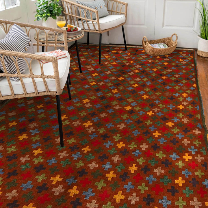 Brown Afghan Baluchi Rug 3' 11" x 6' 2" Hand-Knotted texture