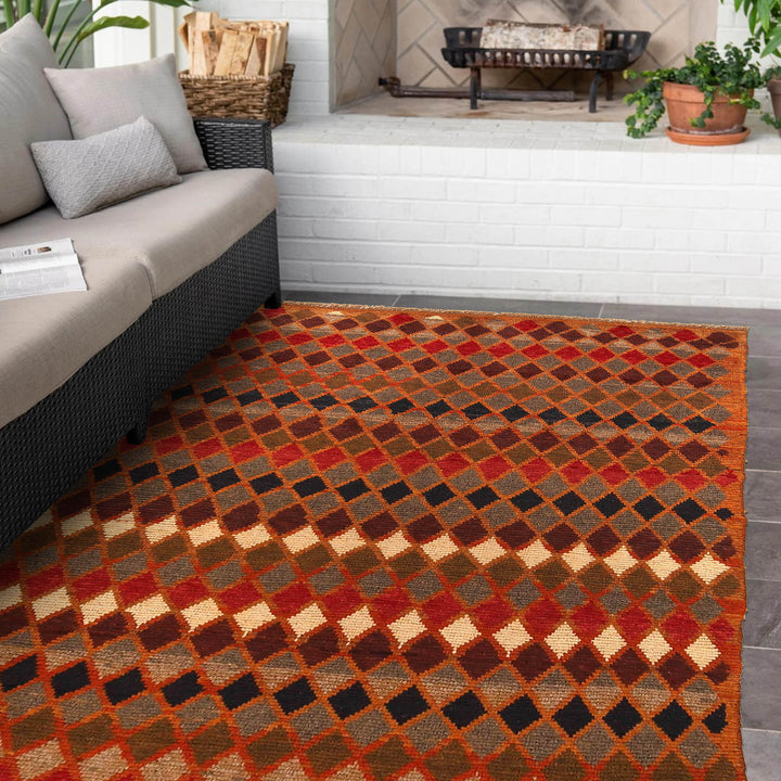 Orange Afghan Baluchi Rug 3' 9" x 6' 1" Hand-Knotted texture