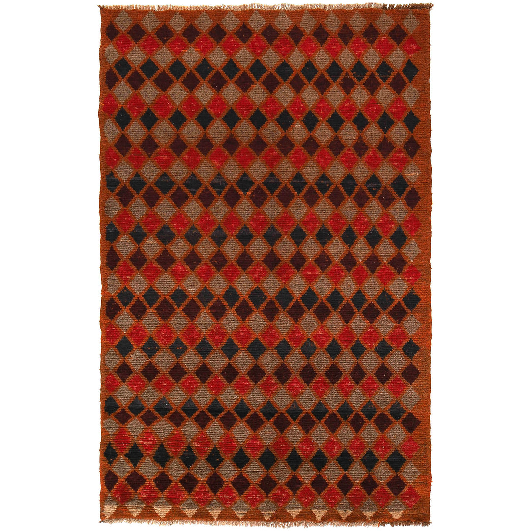 Orange Afghan Baluchi Rug 3' 9" x 6' 2" Hand-Knotted