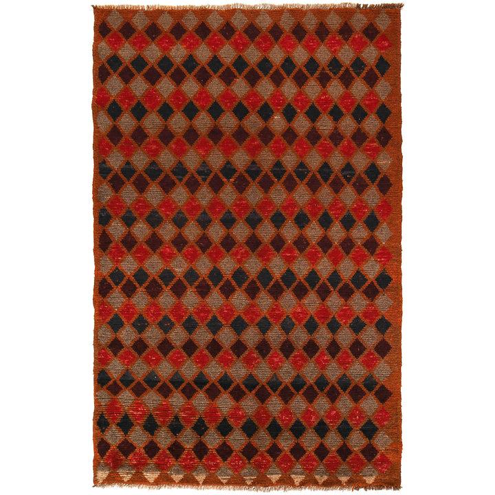 Orange Afghan Baluchi Rug 3' 9" x 6' 2" Hand-Knotted