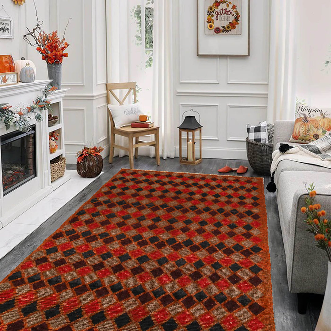 Orange Afghan Baluchi Rug 3' 9" x 6' 2" Hand-Knotted texture